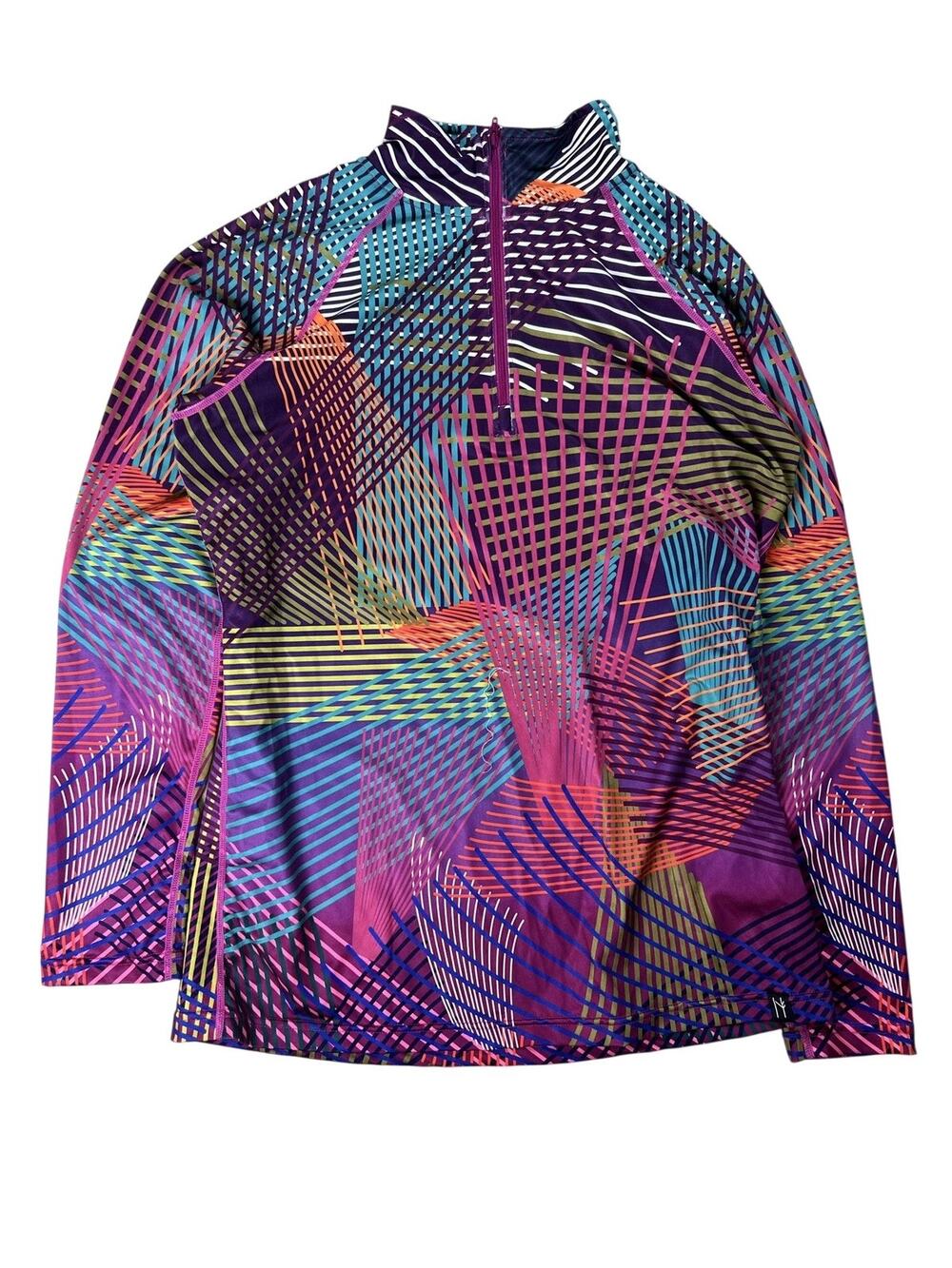 Neve Pullover Womens XL Purple 1/4 Zip Geometric Athletic Lightweight Stretch